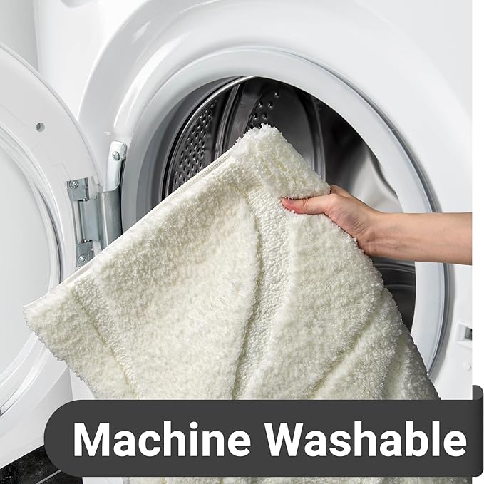 DEXDE Bathroom Rugs Mat 20x32, Soft Plush Shaggy Microfiber Bath Rug, Non Slip Bath Mats for Bathroom Floor, Machine Washable Absorbent Carpet for Shower Tub, White