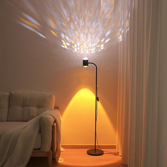 Sunset projection floor lamp with 3D waves, dual head sunset lamp with creative DIY mode, multiple colors and interchangeable background mode, 360 ° rotating atmosphere, sunset mood floor light