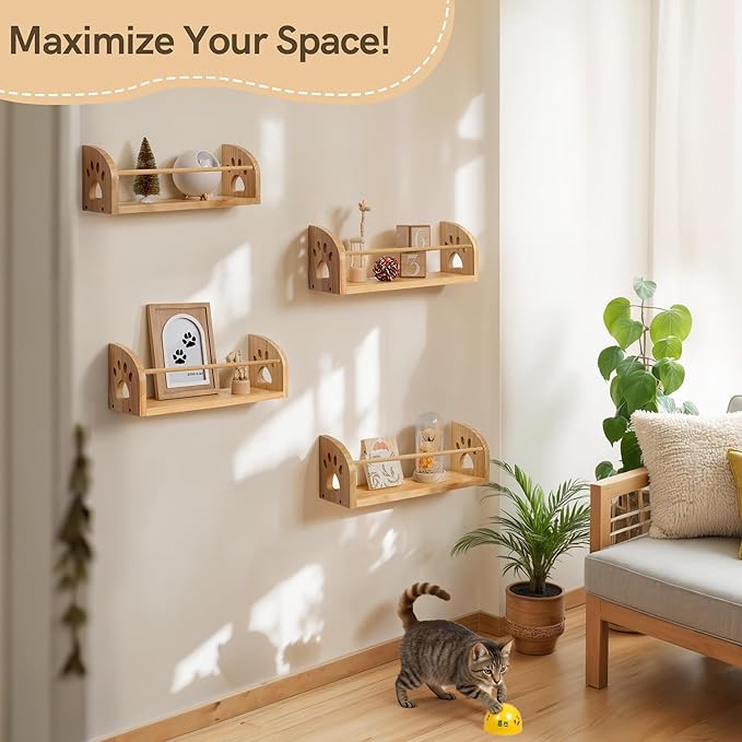 Gronda Nursery Floating Shelves 15.7 Inch, Natural Solid Pine Wood Kids Bookshelves Rustic Boho Decor Wall Mount Storage Organizer for Kids Room Playroom Study Room Living Room Bedroom
