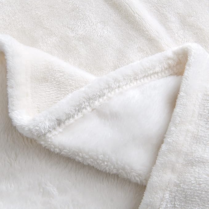 SOCHOW Flannel Fleece Blanket Throw Size, All Season Super Soft Cozy Blanket for Bed or Couch, Cream White, 50x60 inches