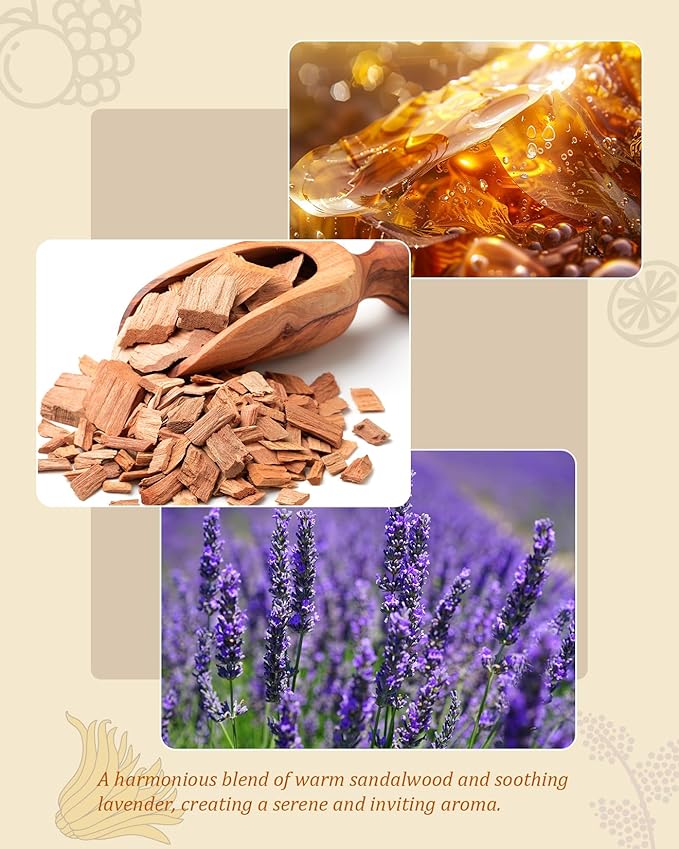 M&SENSE Sandalwood Lavender Reed Diffuser Set - 7.04oz Non-Toxic Essential Oil Diffusers with Sticks, Holiday Aromatherapy Diffusers for Bedroom & Bathroom & Shelf Decor