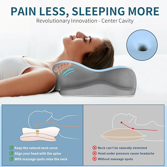 Cervical Neck Pillow - Cooling Pillow for Neck Pain Relief, Ergonomic Contour Side Sleeper Pillow for Sleeping, Orthopedic Memory Foam Pillows for Back & Stomach Sleepers with Pillowcase