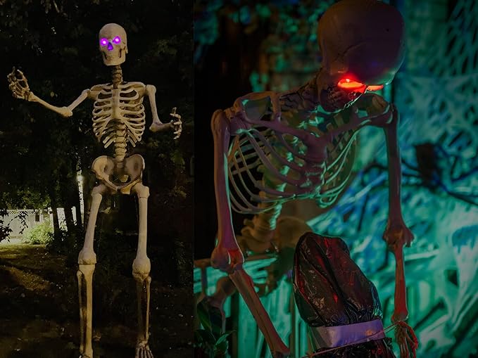 Orange LED Glowing Eyes With Timer & Waterproof, 4 Pcs Light Up Skeleton Eyes, Horror DIY Red for Masks, Pumpkins, Tombstones, and Props (Batteries Not Included)