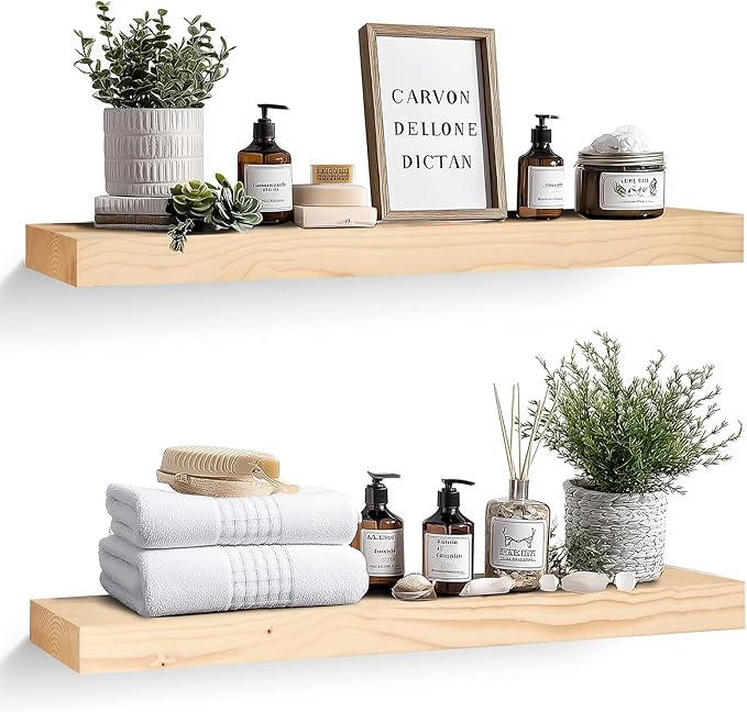 36x8x1.6 inch Floating Shelves Set of 2 – Solid Wood Rustic Wood Wall Mounted Shelf for Kitchen, Bathroom, Living Room