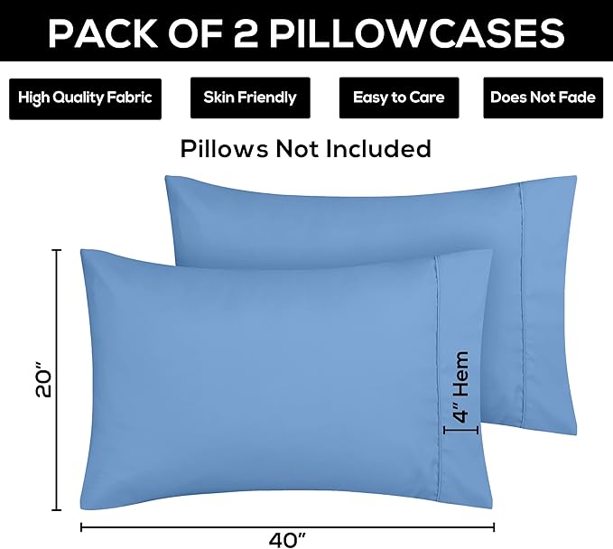 Utopia Bedding Queen Pillow Cases - 2 Pack - Envelope Closure - Soft Brushed Microfiber Fabric - Shrinkage and Fade Resistant Pillow Covers 20 X 30 Inches (Queen, Dutch Blue)