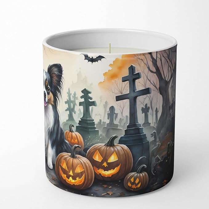 Caroline's Treasures DAC2069CDL Papillon Spooky Halloween Decorative Soy Candle Nature Soy Wax Essential Oil Home Decor Ideal for Bedroom Kitchen Bath Office Gift, 10 oz