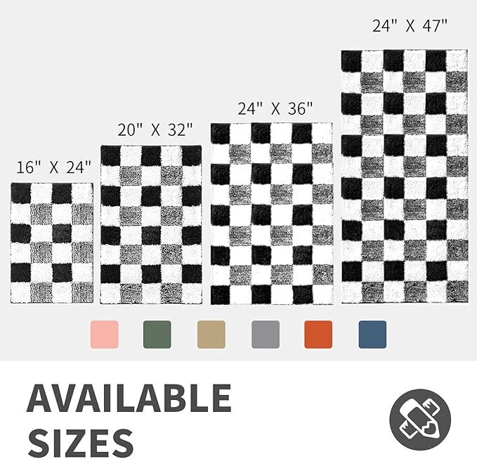 CozeCube Black Checkered Bath mats Non Slip, Fluffy Absorbent Microfiber Runner Bath mat Washable, Aesthetic Bathroom Rugs, Long Bath mat for Bathroom Floor, 59" x 24"