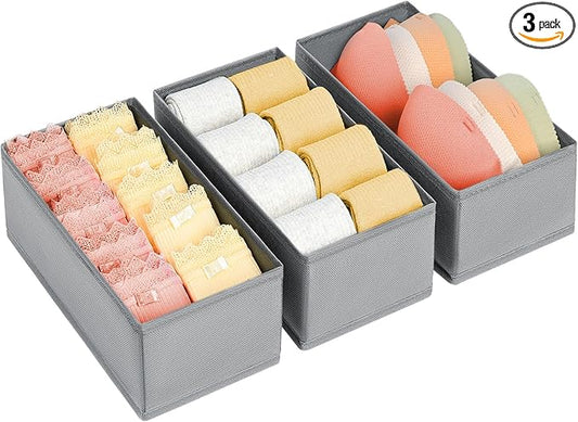 DIMJ Drawer Organizer Clothes - Small Drawer Organizer Dresser Organizer for Baby Clothes, Underwear, Socks, Bra, Belt, Tie - Grey