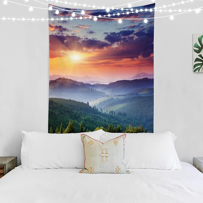 BaoNews Golden Yellow Natural Sunset Tapestry,Landscape Mountains Large Wall Hanging Polyester Tablecloths Tapestry Bedroom Room Living Room Dorm 82.7 x 59.1 Inches