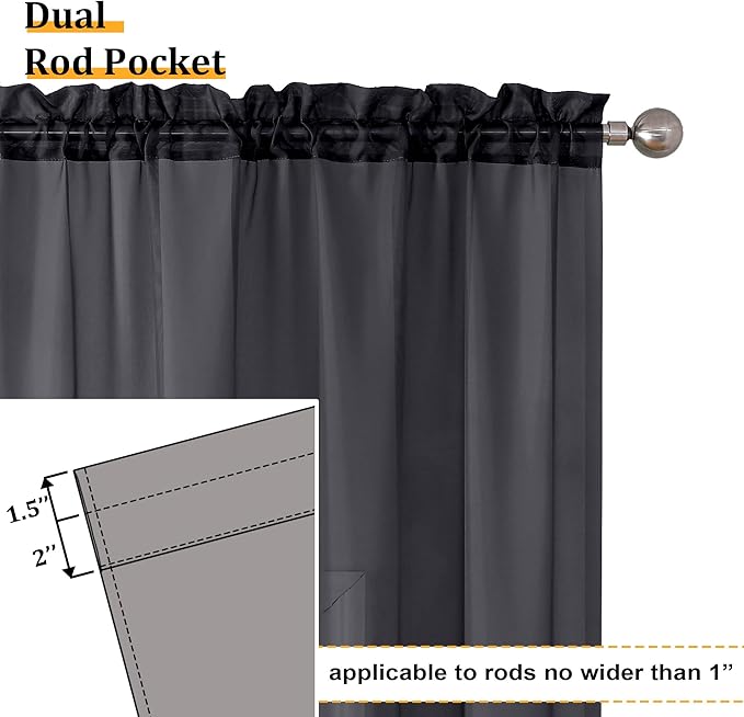 Aiyufeng Black Sheer Curtains 90" Long for Living Room Windows, Voile Sheer Casual Light Filtering Window Curtain Drapes for Bedroom, 42" Wide, Set of 2