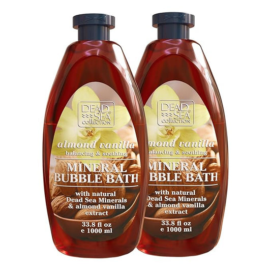 Dead Sea Collection Bubble Bath with Almond Vanilla for Women and Men - Sweet Almond Oil and Dead Sea Salt - Nourishing and Moisturizing Skin - Pack of 2 (67.6 fl.oz)