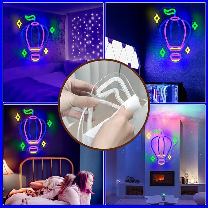 Hot Air Balloon Neon Signs for Wall Decor Blue Purple LED Light Sign for Preppy Room Decor Light Up Sign for Birthday Party Decoration USB Powered