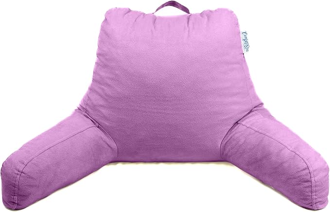 ComfortSpa Reading Pillow for Bed Adult Size, Back Rest Pillow with Arms, Pockets, Washable Cover; Use as Back Pillow for Bed Sitting Up for Bedrest or Relief from GERD Heartburn (Large Lavender)