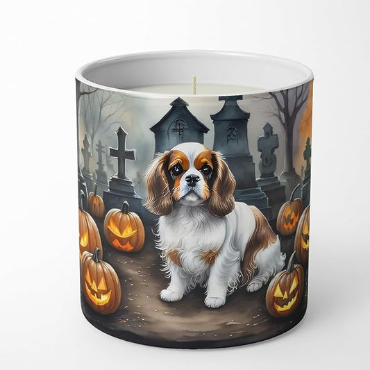 Caroline's Treasures DAC2030CDL Cavalier Spaniel Spooky Halloween Decorative Soy Candle Nature Soy Wax Essential Oil Home Decor Ideal for Bedroom Kitchen Bath Office Gift, 10 oz