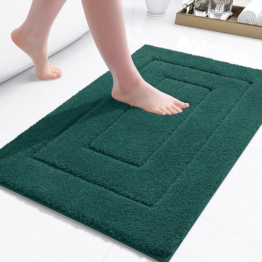 Buganda Bathroom Rugs, 30" x 20", Soft and Absorbent Microfiber Bath Rugs, Non-Slip Shaggy Shower Carpet, Machine Wash Dry Bath Mats for Bathroom Floor, Tub and Shower, Dark Green