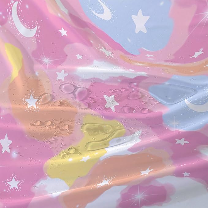 AILONEN Pink Galaxy Shower Curtain,Star and Moon Theme Bathroom Shower Curtain for Girls Kids Teens, 36" W*72" H Colorful Starry Sky Shower Curtain for Bathroom