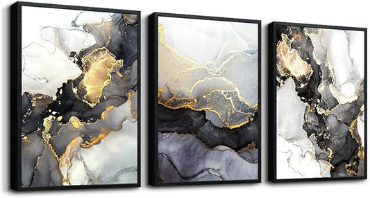 AHUASJART Abstract Wall Art, 3 Piece Framed Prints, Black Framed Animal Wall Decor, Bohemian Style, Living Room Wall Art, Home Decor, 12x16 inches Each Panel, 3 Pcs/Set