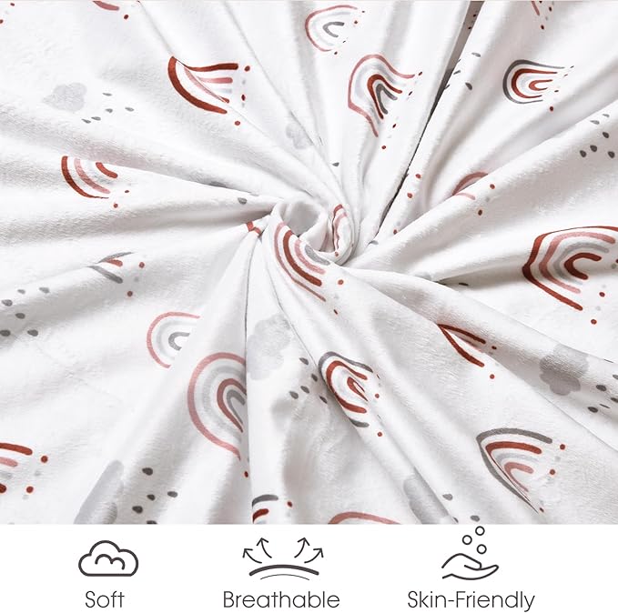 Minky Baby Throw Blanket for Boys Girls Neutral, 50x60 Inches Soft Lightweight Micro Fleece Blanket with Double Layer, Dotted Backing, Breathable Receiving Blanket for Newborns, Rainbow