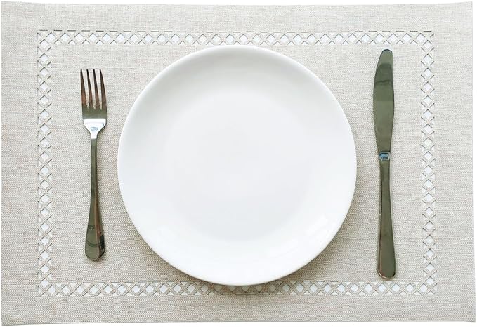 Placemats Set of 4, Set of 6 for Dining Table, Placemats with Hollow Edge Table Cloth Set, Table Mats for Dining Table 12"x18" Off-White