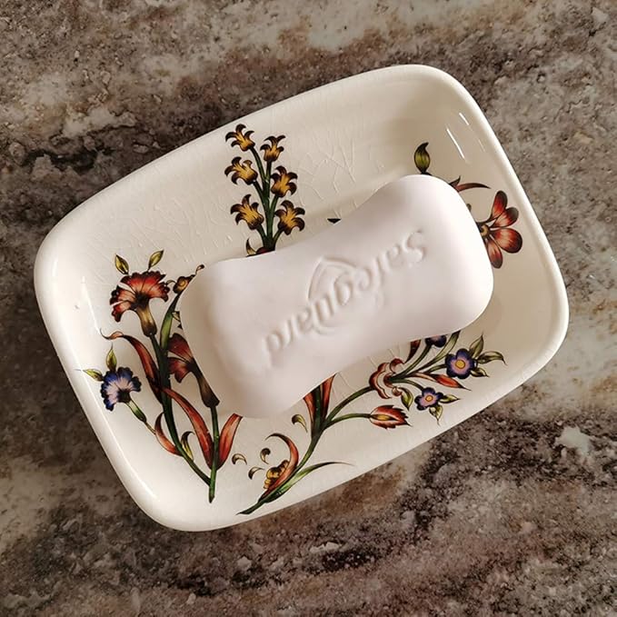 Ceramic Soap Dish - Creative Ice Crack Ceramic Red Flower Pattern Soap Dish Holder for Bathroom and Shower Soap Tray Box with Drain,Gift for Mum Family Christmas