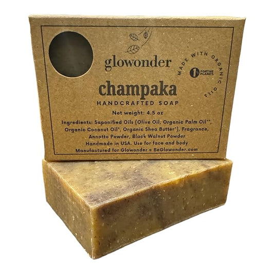 1 Pack Champaka Handmade Organic Bar Soap for Face and Body - Moisturizing, All-Natural, Cruelty-Free - Botanical Ingredients - Shower, Bath, Hand Soaps, Gifts - 4.5 oz