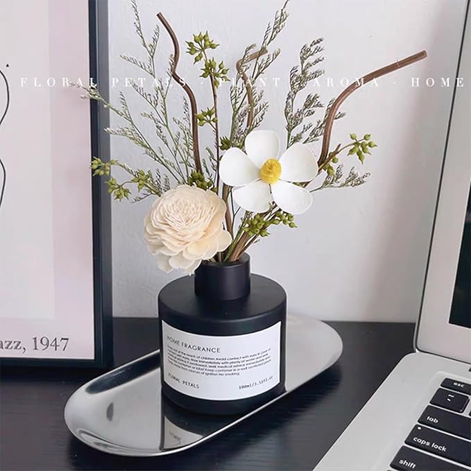 Reed Diffuser Set with Dried Flowers, 3.38fl.oz Fragrance Diffuser with Sticks, Scented Sticks Aroma Diffuser, Home & Office Décor for Air Fresheners, Bathroom (Jasmine Tea)