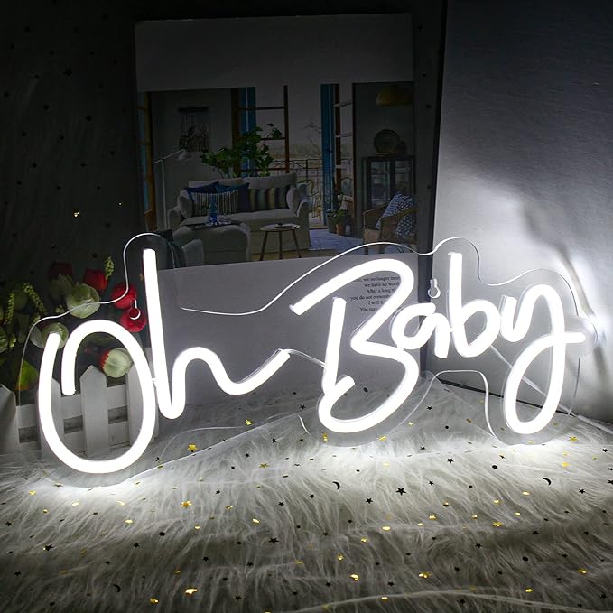 Neon Light Oh Baby White Neon Sign for Wall Decor Neon Lights Sign Oh Baby Word LED Neon for Nursery Bedroom Game Room Club Bar Wedding Party,Room Decor,Aesthetic Room Decor，Living Room Decor
