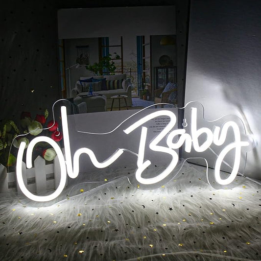 Neon Light Oh Baby White Neon Sign for Wall Decor Neon Lights Sign Oh Baby Word LED Neon for Nursery Bedroom Game Room Club Bar Wedding Party,Room Decor,Aesthetic Room Decor，Living Room Decor