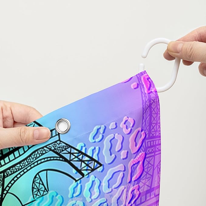 AILONEN Rainbow Shower Curtain for Bathroom, Rainbow Gradient Eiffel Tower Printed Bath Curtain,Women Girls Kids Minimalist Waterproof Fabric Shower Curtain Set with Hooks 72" W*84" H