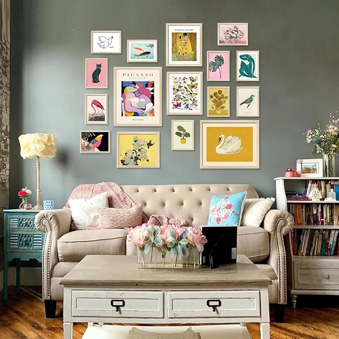 Vintage Wall Art Canvas Prints, Maximalist Home Decor - Eclectic Gallery Wall Prints for Dorm Bedroom, Unframed