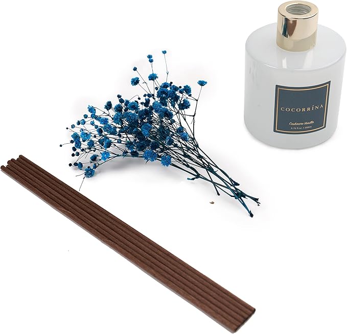 Cocorrína Premium Reed Diffuser Set with Preserved Baby's Breath & Cotton Stick Cashmere Vanilla | 6.7oz Scent Fragrance Oil Diffuser for Bedroom Bathroom Home Décor