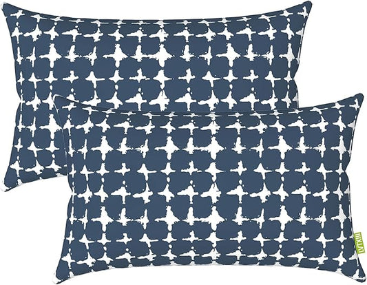 LVTXIII Outdoor Lumbar Pillow Covers 12 x 20 Inch, Patio Fluffy Pillow Cases ONLY, 2 Pack Water-Repellent Lumbar Cushion Cases for Home Patio Garden Sofa Bed Furniture Ornament, Tie-dye Navy