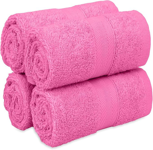 Quick-Dry, Soft & High Absorbent Washcloths Towels 13"x13" Cotton Turkish Bath Towel Set of 4 | Daily Use 100% Cotton Towels for Bathroom, Gym & More | Bathroom Towels Set (4 Pcs, Pink)