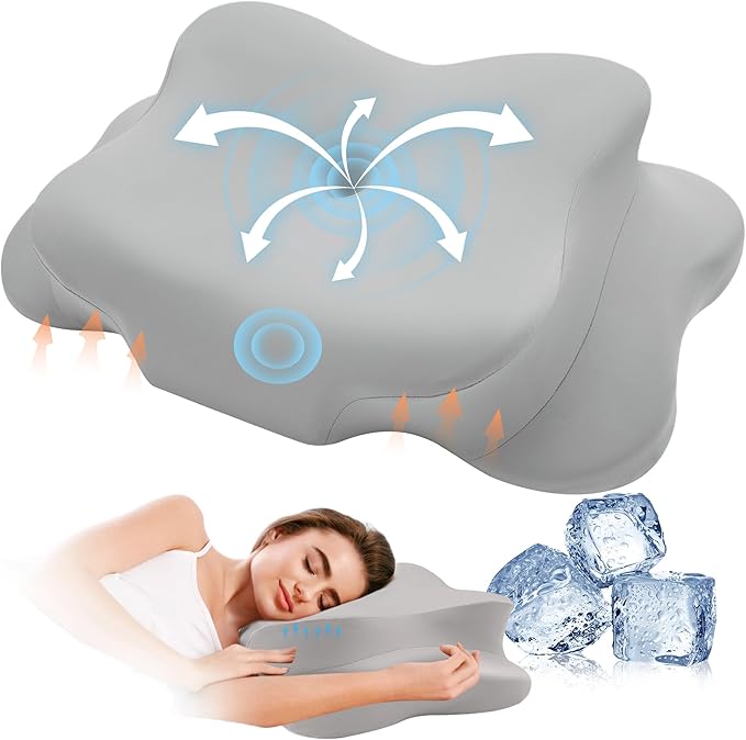 Cervical Pillow for Neck Pain Relief, Cooling Contour Memory Foam Pillows Support Odorless Ergonomic Neck Pillow Adjustable Orthopedic Bed Pillow for Side Back Stomach Sleeper with Pillowcase