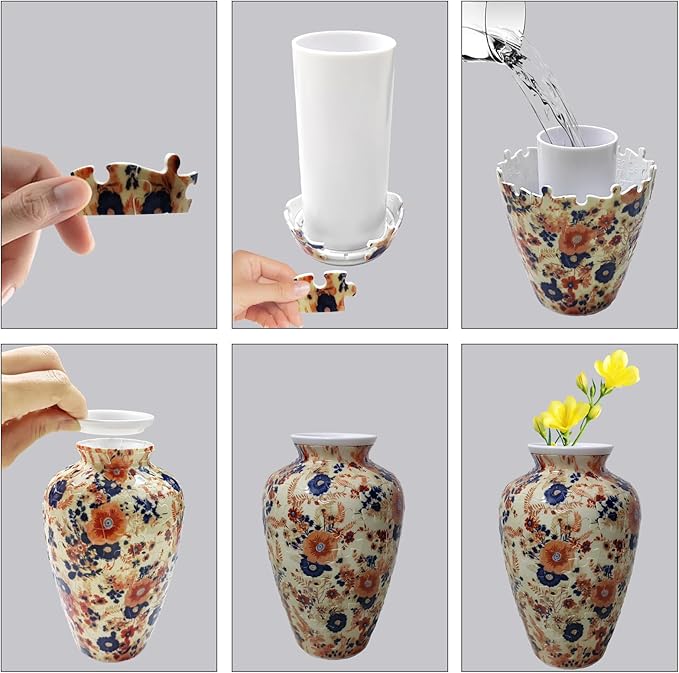 3D Puzzle Vase Unique Flower Vase for Adults Made by 120 Curved Plastic Puzzle Pieces, Vases for Flower Home Creative Gift for Parents & Housewarming