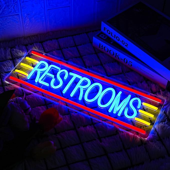 Restroom Neon Sign for Business Toilet Neon Light Bathroom LED Neon Sign Restrooms LED Neon Light for Home Bar Shop Hotel Shop Mall Supermarket Decoration