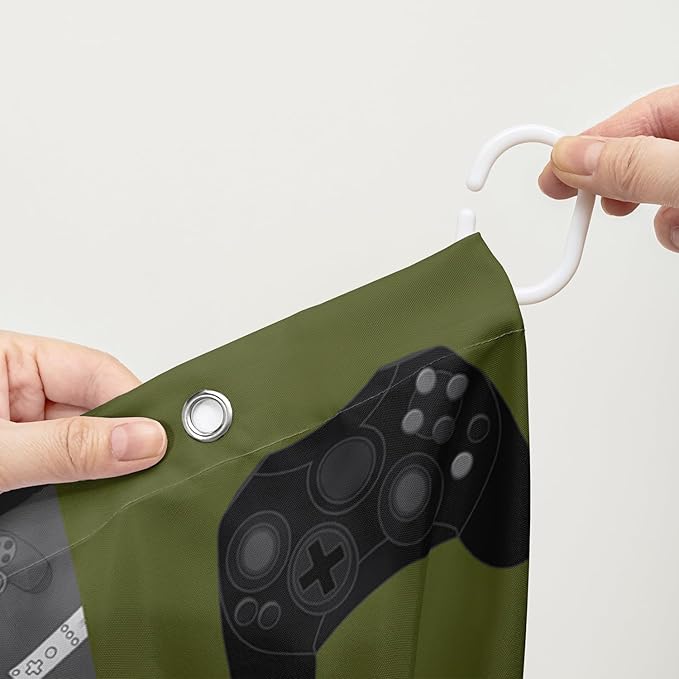 AILONEN Gamer Shower Curtain,Olive Green Ball Sports Waterproof Fabric Shower Curtain for Boys Kids Teens, 72" W*96" H Gaming Gamer Theme Shower Curtain Sets