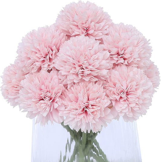 Kimura's Cabin Fake Silk Flowers 20pcs Pink Flowers Artificial Ball Flowers Faux Chrysanthemum Bouquets for Home Dining Table Core Party Wedding Decoration (Pink, Pack of 20)