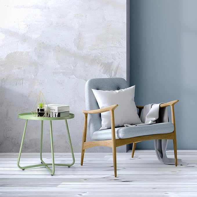 danpinera Outdoor Side Tables, Weather Resistant Steel Patio Small Round Outdoor Metal End Table for Patio Yard Balcony Garden Bedside Green