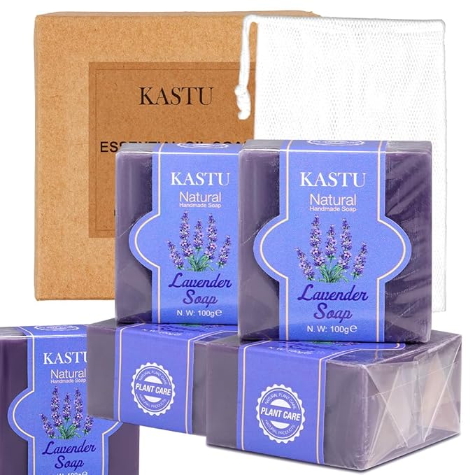5 PCS Lavender Oils Soap Bar for Face & Body,Moisturizing,Softer Skin,Natural Handmade,Hypoallergenic Beauty Bar Sensitive Skin With Gentle Cleanser,Men & Women