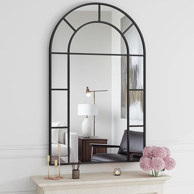 Bathroom Mirror, 32x48 Arched Wall Mirror, Black Wall-Mounted Mirrors, Bathroom Vanity Mirror, Mirrors for Over Sink, Bathroom, Living Room, Bedroom, Entryway