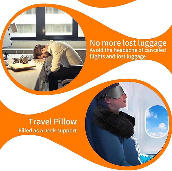 Stuffable Neck Pillow, Travel Neck Pillow Storage Bag for Airplanes, Tube Travel Neck Pillow Stuff with Clothes, No Extra Baggage Fees, Fits 3+ Days of Travel Essentials, No Filler (Black)