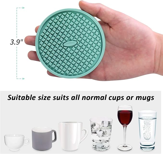 ME.FAN Silicone Coasters [6 Pack] Thickened Drink Coasters with Holder - Cup Mat - Non-Slip, Non-stick, Stay Put, Deep Tray - Prevents Furniture and Tabletop Damages(Pink)