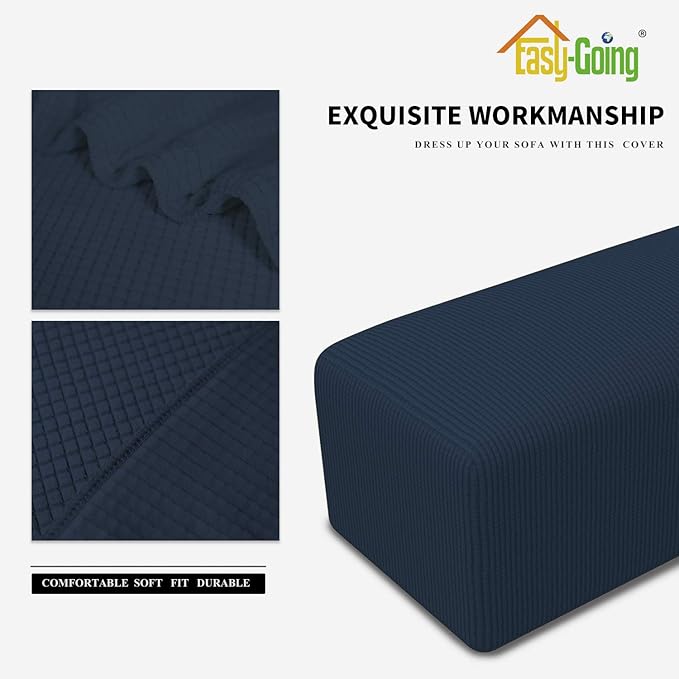 Easy-Going Stretch Ottoman Cover Folding Storage Stool Furniture Protector Soft Rectangle slipcover with Elastic Bottom(Ottoman Small,Dark Blue)