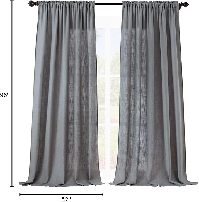 Valea Home Soft Burlap Natural Rod Pocket Window Curtain Panels for Living Room Patio Door, 52 x 96 inches, 1 Panel, Grey