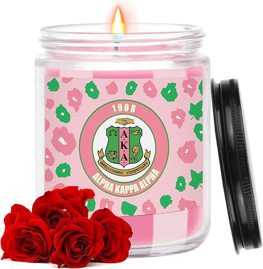 AKA Sorority Gifts,Pink and Green 7oz Scented Candle Sorority Paraphernalia Gifts for Sister Friend,Sorority Scented Home Decor Gift(aka-Leopard Print)