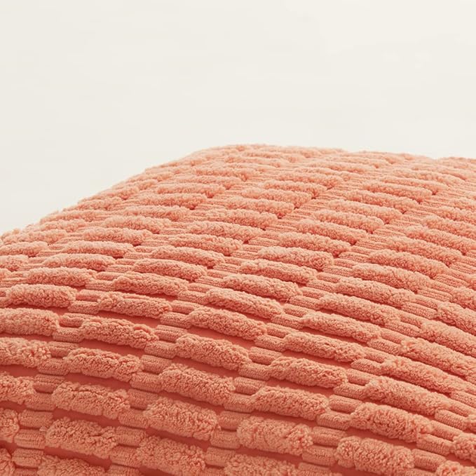 Fancy Homi 4 Packs Boho Coral Decorative Throw Pillow Covers 24x24 Inch for Living Room Couch Bed Sofa, Rustic Modern Farmhouse Home Decor, Soft Plush Corduroy Peach Cute Square Cushion Case 60x60 cm