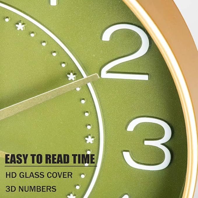 HZDHCLH Modern Wall Clocks Battery Operated,10 inch Olive Green Clock for Wall,Silent Small Wall Clock for Living Room Bedroom Kitchen Office Nursery Decor