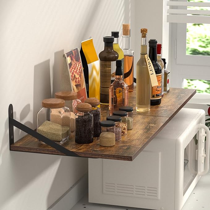 Deep Floating Shelves for Wall, 16W x 12D Wood Wall Shelves Set of 2, Rustic Wood Floating Shelves, Wall Mounted Hanging Shelf for Living Room, Kitchen, Office, Bathroom and Bedroom Decor