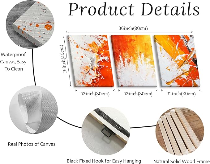 JiazuGo 3 Piece Modern Abstract Canvas Wall Art - Burnt Orange Textured Paintings for Bedroom and Bathroom Decor, Aesthetic Fall Room Decorations Ready to Hang